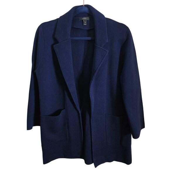J. Crew Sophie Sweater Blazer Navy 100% Merino Wool Pockets Open Front Size S - Picture 2 of 9